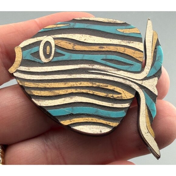 Vintage Taxco Fish Brooch Toño Sterling Silver Mixed Metal Turquoise  READ - Picture 2 of 9